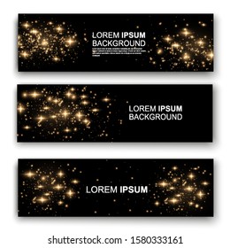 Banner with yellow dust. Light effect on beautiful banners. Dust effect. Dust particles flicker on a dark background. vector illustration. magic and magic.