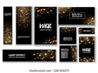 Banner with yellow dust. Light effect on beautiful banners. Dust effect. Dust particles flicker on a dark background. vector illustration. magic and magic.