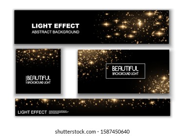 Banner with yellow dust. Light effect on beautiful banners. Dust effect. Dust particles flicker on a dark background. vector illustration. magic and magic.