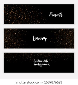 Banner with yellow dust. Light effect on beautiful banners. Dust effect. Dust particles flicker on a dark background. vector illustration. magic and magic.