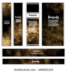 Banner with yellow dust. Dust particles flicker on a dark background. Light effect on beautiful banners. Dust effect. vector illustration. magic and magic.