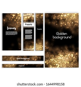  Banner mit gelbem Staub. Staubpartikel flackern auf dunklem Hintergrund. Lichteffekt auf schöne Banner. Staubwirkung.Vektorillustration. Magie und Magie.