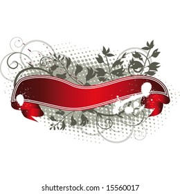 Banner for your text, heraldic tape, decorated with floral and grunge elements on a white background. VECTOR (See Jpeg Also In My Portfolio)