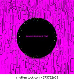 banner for your text on abstract background. Bright emblem on background with seamless pattern of curl branches. vector template for your text