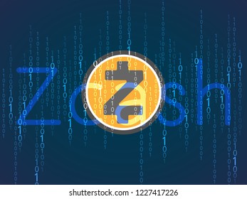 Banner zcash and dark blue background . Stock illustration. Crypto currency symbol
