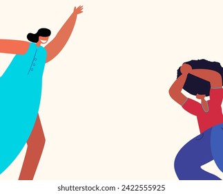 Banner,broadsheet,Leaflet , place for text,white background.Beautiful Attractive Strong Independent Women showing gestures of victory.The Femininity Concept.Minimalist Style.Vector flat Illustration