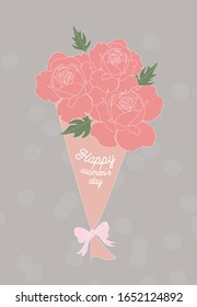 Banner/card/ for the International Women's Day/March 8 with bouquet of flowers. Greeting card line art doodle hand drawing style flowers for girl/wedding card
