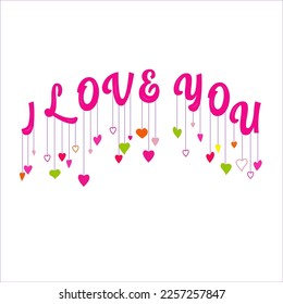 Banner,card,poster I love you with cute colorful hearts