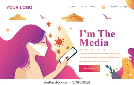 Сoronavirus banner,Covid-19 corona virus concept. Modern flat web landing page design template. Vector illustration,