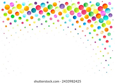 A banner-friendly composition with a rich collection of colorful bubbles across a clear white background, providing a cheerful and dynamic border.