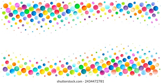 A banner-friendly composition with a rich collection of colorful bubbles across a clear white background, providing a cheerful and dynamic border.