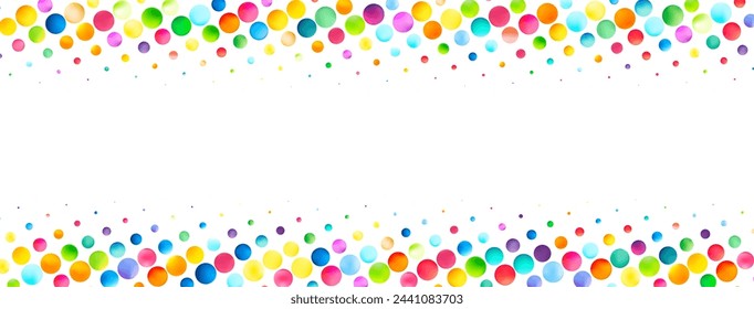 A banner-friendly composition with a rich collection of colorful bubbles across a clear white background, providing a cheerful and dynamic border.