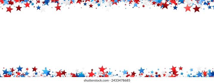 A banner-like spread of red, white, and blue stars creating a patriotic frame, perfect for American celebrations and themes.