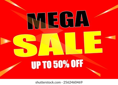 Banner.Mega discounts up to 50%, with lightning bolts on a red background. Vector illustration EPS10