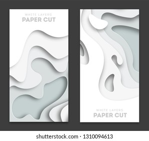 banners with 3D abstract background, white paper cut shapes. Vector design layout for business presentations, flyers, posters and invitations. Carving art. eps 10