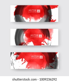 Banners with abstract black ink element wash painting element in East Asian style. Traditional Japanese ink painting sumi-e. Hieroglyph - clarity.
