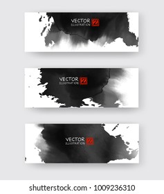 Banners with abstract black ink element wash painting element in East Asian style. Traditional Japanese ink painting sumi-e. Hieroglyph - clarity.