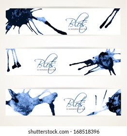 Banners with abstract blue ink blots 3