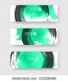 Banners with abstract color ink element wash painting element in East Asian style. Traditional Japanese ink painting sumi-e. Hieroglyph - clarity.