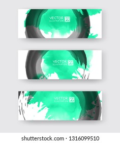 Banners with abstract color ink element wash painting element in East Asian style. Traditional Japanese ink painting sumi-e. Hieroglyph - clarity.