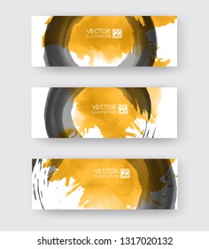 Banners with abstract color ink element wash painting element in East Asian style. Traditional Japanese ink painting sumi-e. Hieroglyph - clarity.