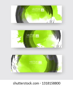 Banners with abstract color ink element wash painting element in East Asian style. Traditional Japanese ink painting sumi-e. Hieroglyph - clarity.