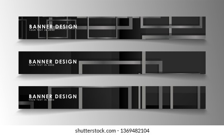 Banners of abstract geometric and rectangular patterns with black and white gradients. Vector illustration. EPS 10