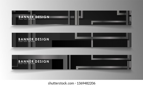 Banners of abstract geometric and rectangular patterns with black and white gradients. Vector illustration. EPS 10