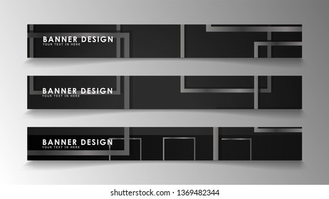 Banners of abstract geometric and rectangular patterns with black and white gradients. Vector illustration. EPS 10