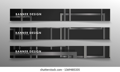 Banners of abstract geometric and rectangular patterns with black and white gradients. Vector illustration. EPS 10