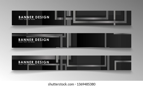 Banners of abstract geometric and rectangular patterns with black and white gradients. Vector illustration. EPS 10