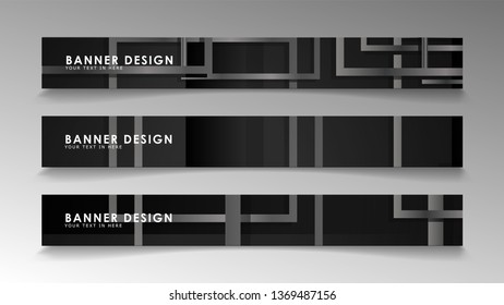 Banners of abstract geometric and rectangular patterns with black and white gradients. Vector illustration. EPS 10