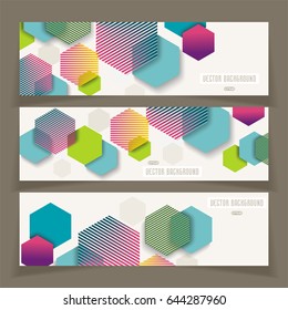 Banners with abstract geometricbackground from bright cells. Vector illustration.