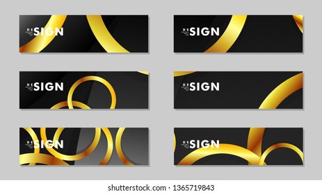 Banners with abstract metal vector backgrounds with luxurious shiny gold circles