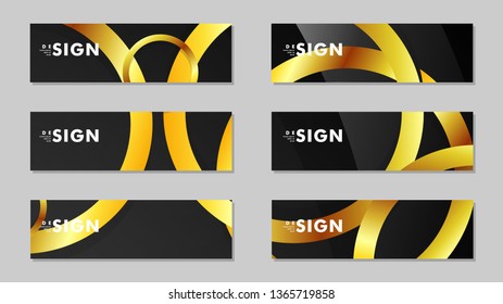 Banners with abstract metal vector backgrounds with luxurious shiny gold circles