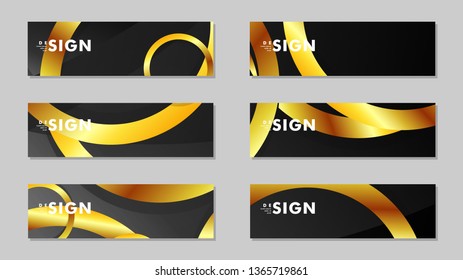 Banners with abstract metal vector backgrounds with luxurious shiny gold circles