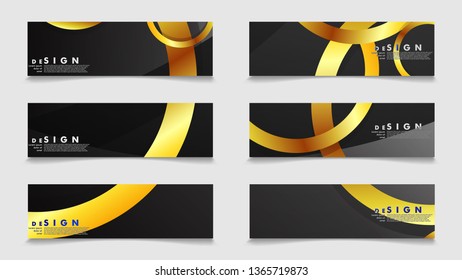 Banners with abstract metal vector backgrounds with luxurious shiny gold circles