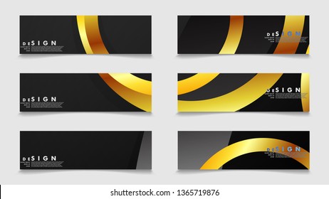 Banners with abstract metal vector backgrounds with luxurious shiny gold circles