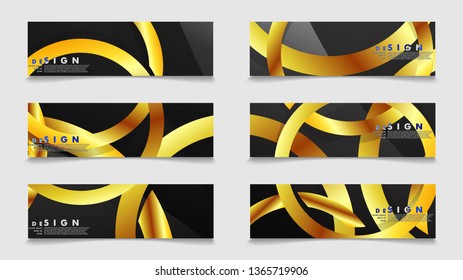 Banners with abstract metal vector backgrounds with luxurious shiny gold circles