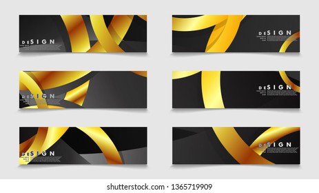 Banners with abstract metal vector backgrounds with luxurious shiny gold circles