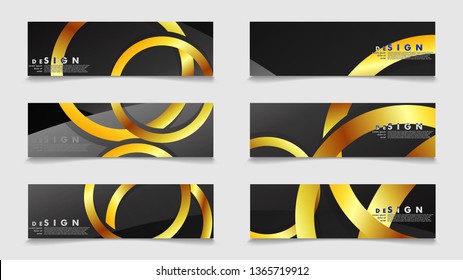 Banners with abstract metal vector backgrounds with luxurious shiny gold circles