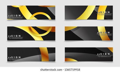 Banners with abstract metal vector backgrounds with luxurious shiny gold circles