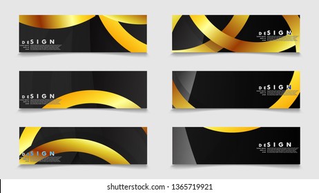 Banners with abstract metal vector backgrounds with luxurious shiny gold circles