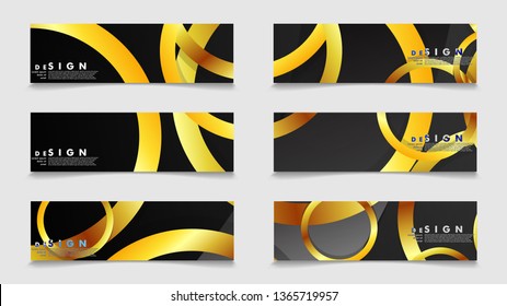 Banners with abstract metal vector backgrounds with luxurious shiny gold circles