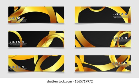 Banners with abstract metal vector backgrounds with luxurious shiny gold circles