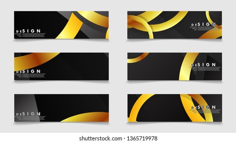 Banners with abstract metal vector backgrounds with luxurious shiny gold circles