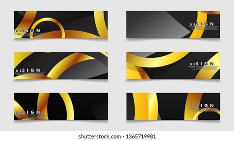 Banners with abstract metal vector backgrounds with luxurious shiny gold circles