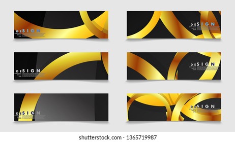 Banners with abstract metal vector backgrounds with luxurious shiny gold circles