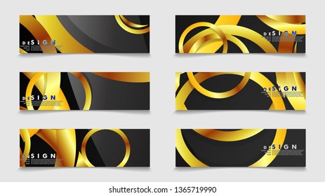 Banners with abstract metal vector backgrounds with luxurious shiny gold circles