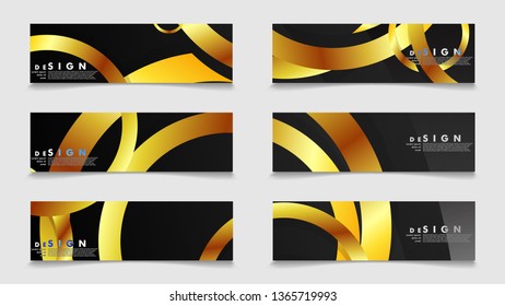 Banners with abstract metal vector backgrounds with luxurious shiny gold circles